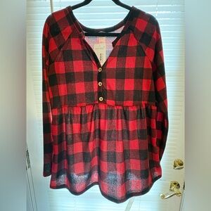 HEIMISH USA Red and Black Plaid Blouse